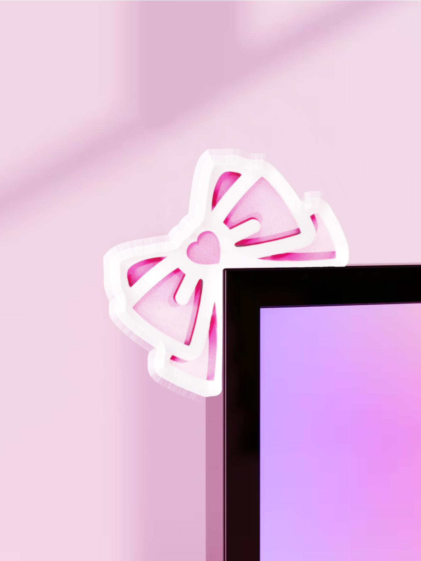 Home Office Programmer - Kawaii Bow Monitor Décor Rose Acrylique