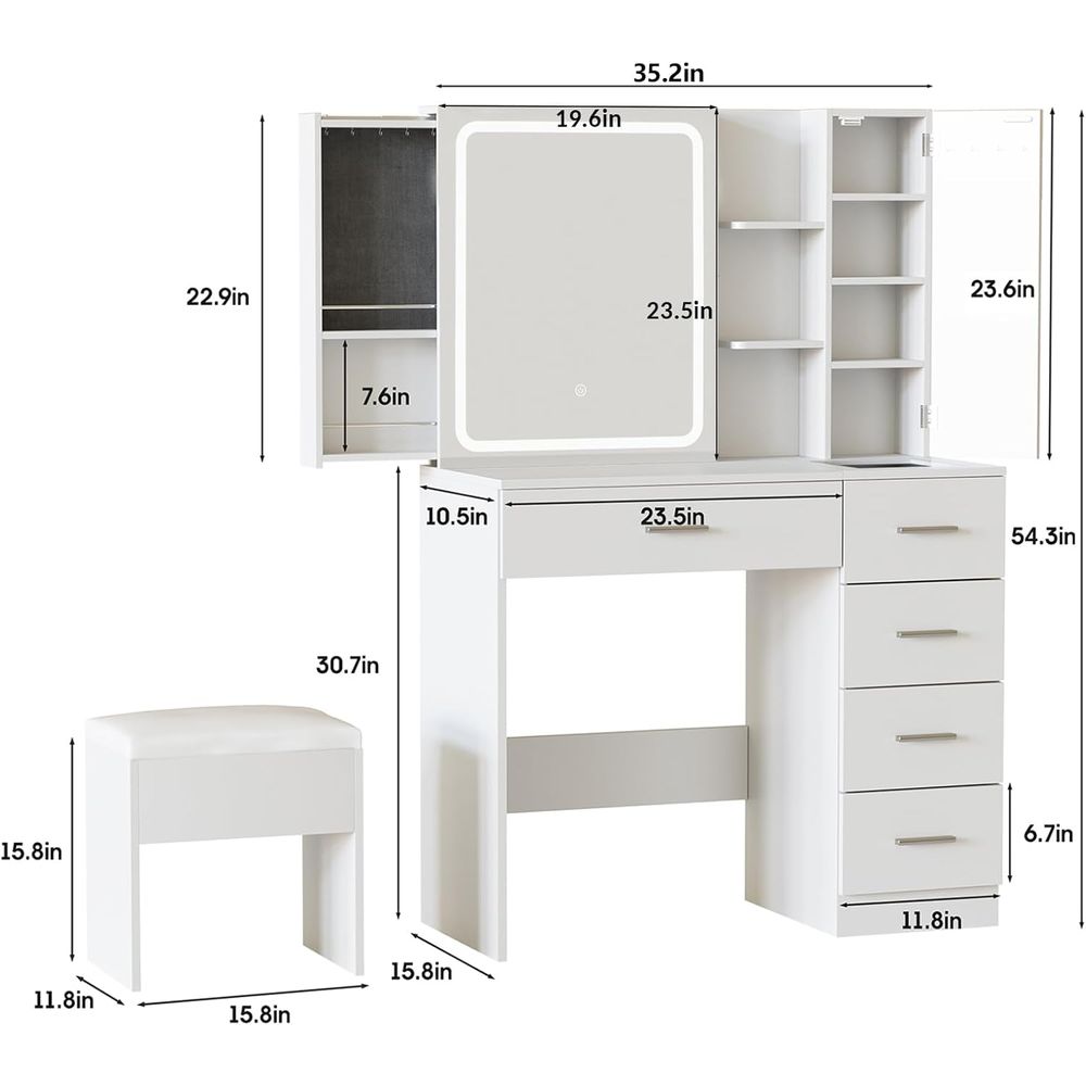 Coiffeuse blanche avec miroir, - Power Strip Desk avis et prix