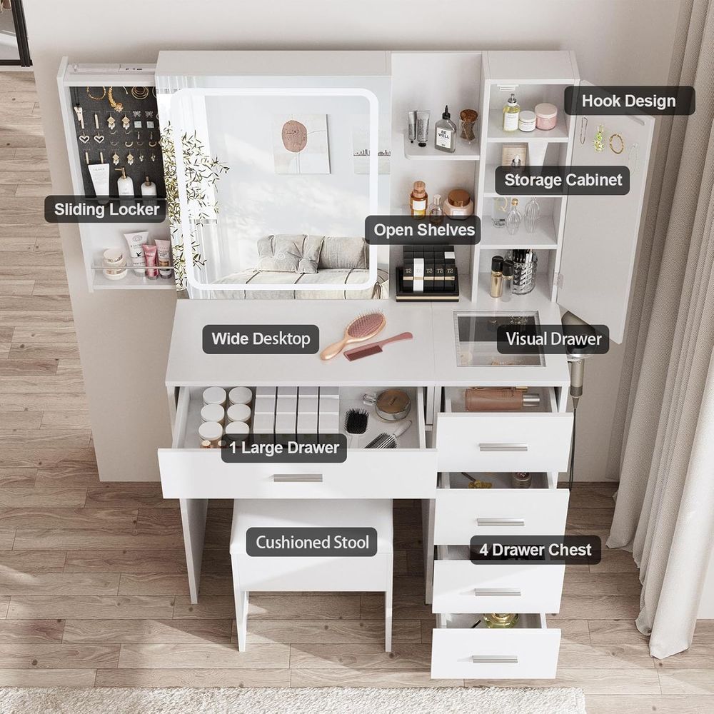 Coiffeuse blanche avec miroir, - Power Strip Desk avis et prix