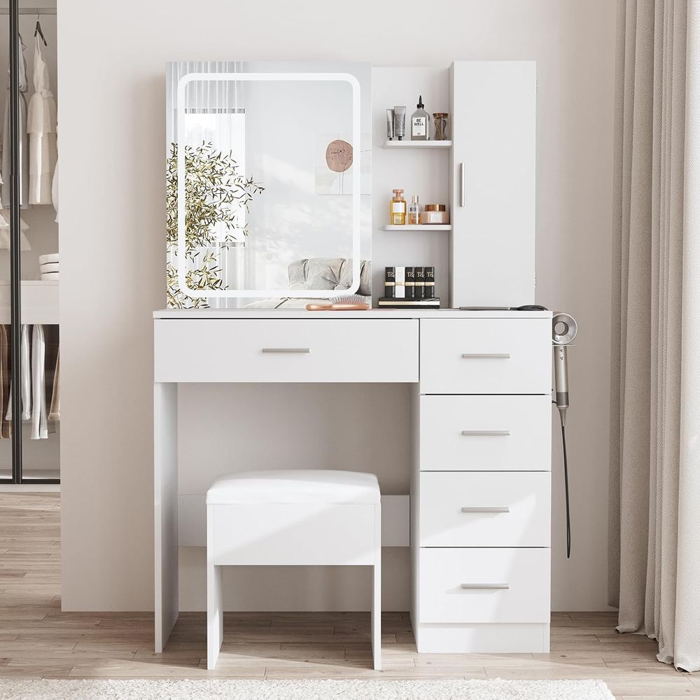 Coiffeuse blanche avec miroir, - Power Strip Desk avis et prix